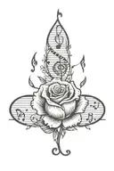 small beautiful rose surrounded by music notes intertwined tattoo design idea