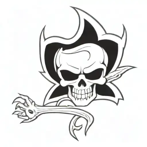 cartoon skull face and dragon wings behind tattoo design idea