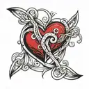 3,5,8, heart and infinity symbol intertwined tattoo design idea