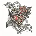 3,5,8, heart and infinity symbol intertwined tattoo design idea