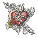 3,5,8, heart and infinity symbol intertwined tattoo design idea