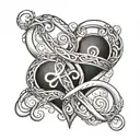 3,5,8, heart and infinity symbol intertwined tattoo design idea