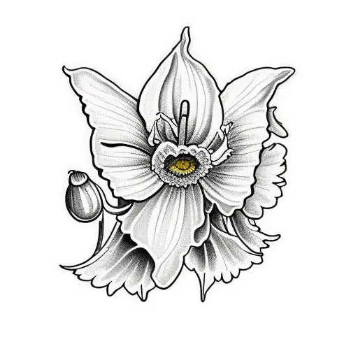 Daffodil, Daisy, poppy, morning Glory and Holly berry  tattoo design idea