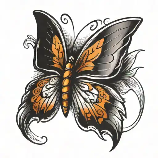 butterfly with wings with feathers tattoo design idea