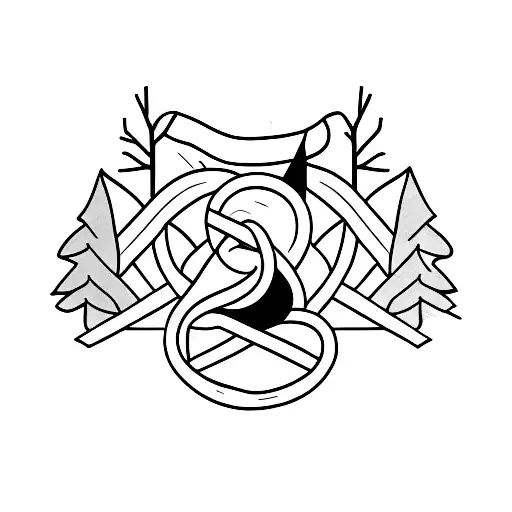 A minimalist tattoo of a gym barbell incorporated into a serene forest scene tattoo design idea