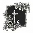 Christian Cross with bible verse, "Even though I walk through the valley of the shadow of death, I fear no evil" tattoo design idea