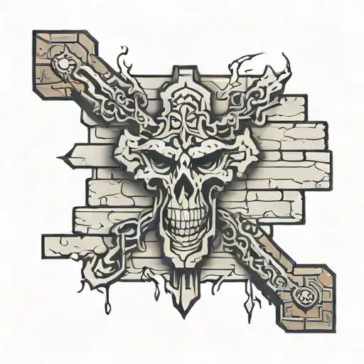 Brick wall with wilder breaking out with a cross  tattoo design idea