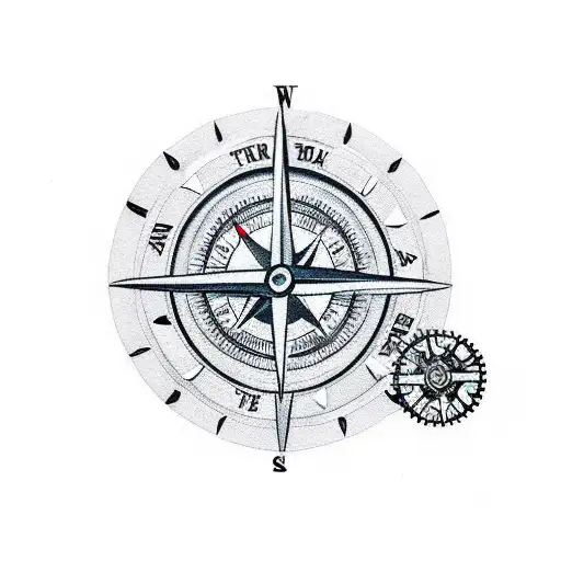 A traditional-style compass with gears and cogs representing the advancement of technology tattoo design idea