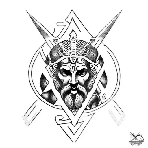 Zeus with Greek meander tattoo design idea