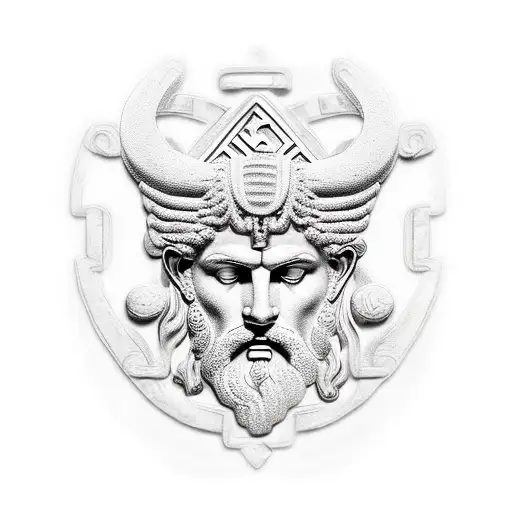 Zeus with Greek meander and aegis shield tattoo design idea