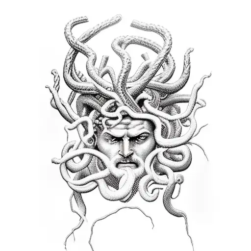Zeus with lightning bolt and Medusa  tattoo design idea