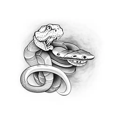 man killing a snake with a blade tattoo design idea