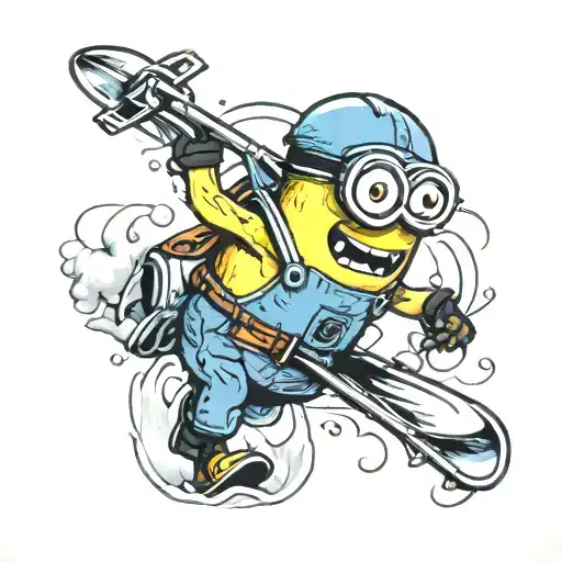 minion bob whit skis instead of a surfboard tattoo design idea