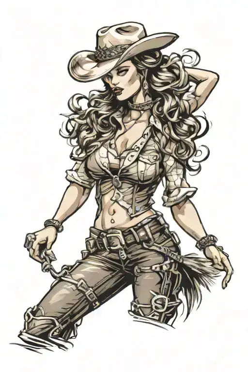 Cowgirl pinup girl tattoo design idea