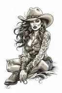 Cowgirl pinup girl tattoo design idea