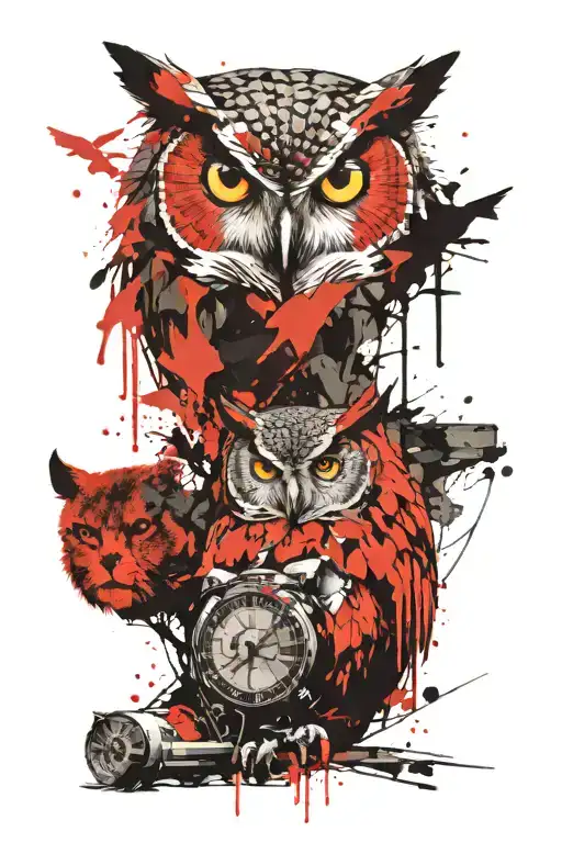owl and bear tattoo design idea