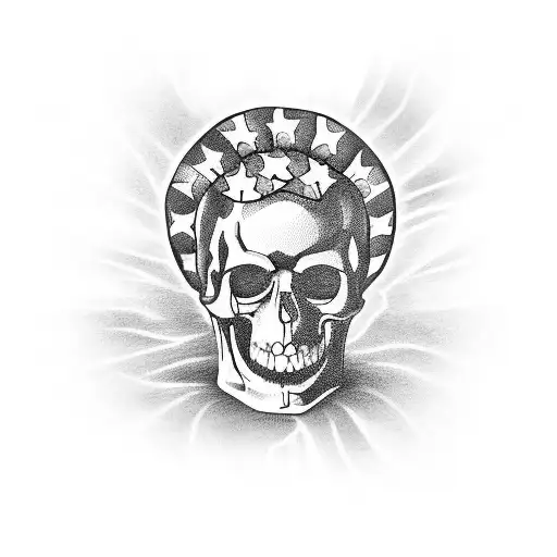 American flag, with chains and skull, and flowers tattoo design idea