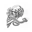 American flag, with chains and skull, and flowers tattoo design idea
