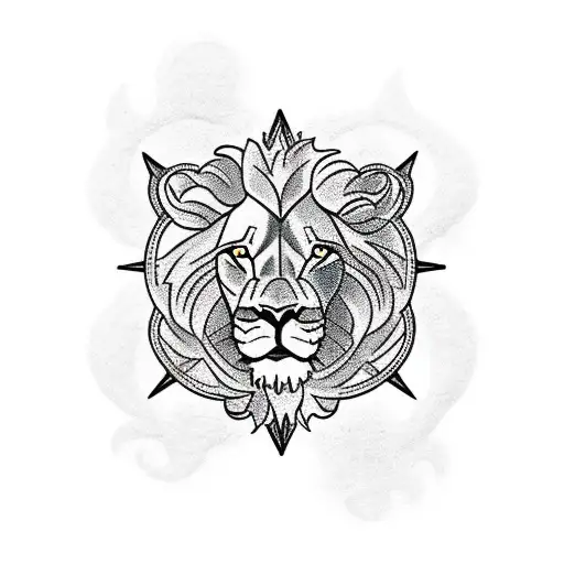 Lion, Rose, compass  tattoo design idea