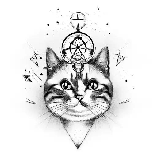 cat, broken Heart, black Clouds, compass tattoo design idea