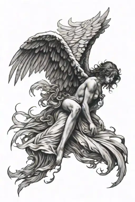 Fallen angel with wings tattoo design idea