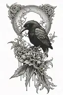 melting crescent moon with crow sitting tattoo design idea