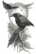 melting crescent moon with crow sitting tattoo design idea