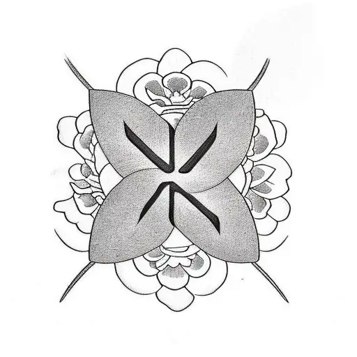 Flower words with a cross at the top coming out of a big flower  tattoo design idea