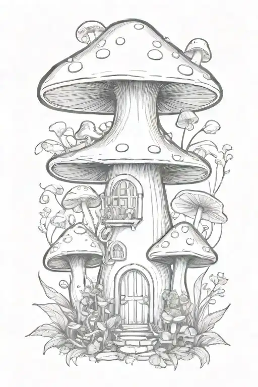 mushroom fairy house plants tattoo design idea