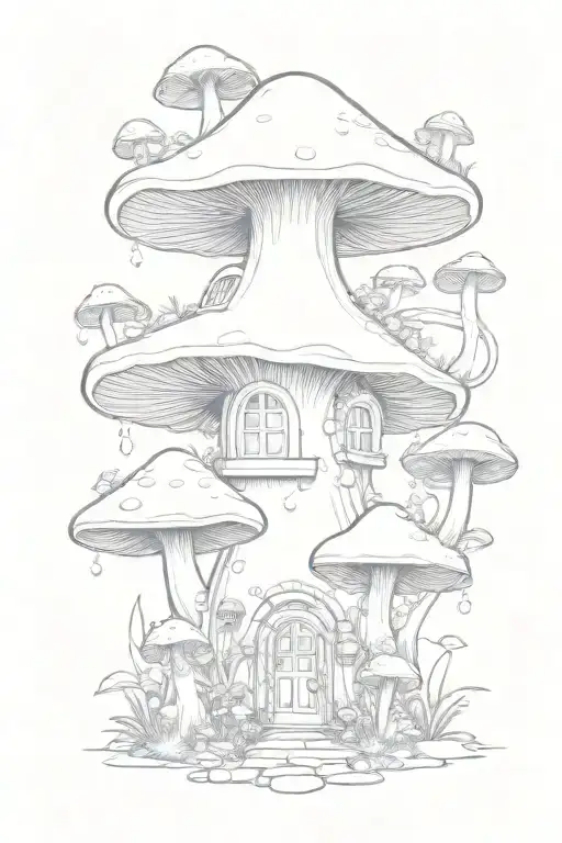 mushroom fairy house full of love tattoo design idea