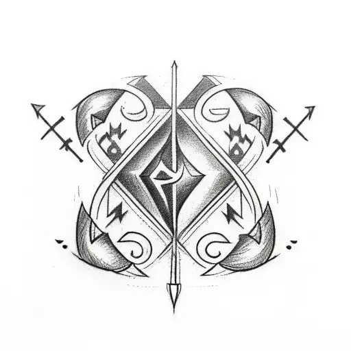 forearm tattoo. half shattered arrow,half compass at the top, eith viking runes for loyalty, bravery, family, duty, and, tattoo design idea