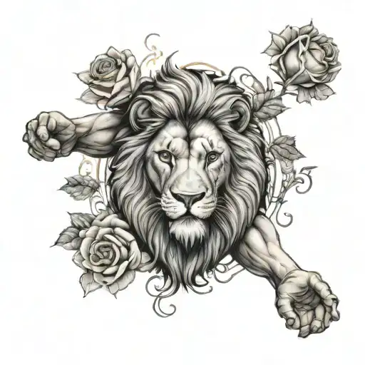 greek god atlas holding, lion, rose, evil eye, son tattoo design idea