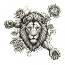greek god atlas holding, lion, rose, evil eye, son tattoo design idea