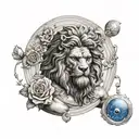 greek god atlas holding, lion, rose, evil eye, son tattoo design idea