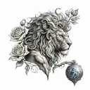greek god atlas holding, lion, rose, evil eye, son tattoo design idea