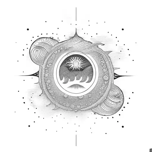 Ocean Wave sun mountain tattoo design idea