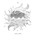 Ocean Wave sun mountain tattoo design idea