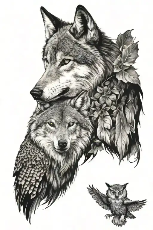 Wolf and Owl tattoo design idea