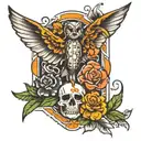 cross with a hallow and at the bottom a hummingbird, a butterfly, poker chips, and a Clemson tiger paw tattoo design idea