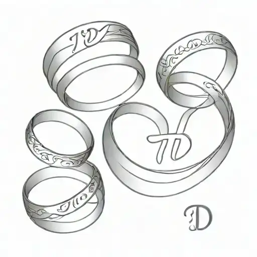 Wedding ring with the letters T and D tattoo design idea