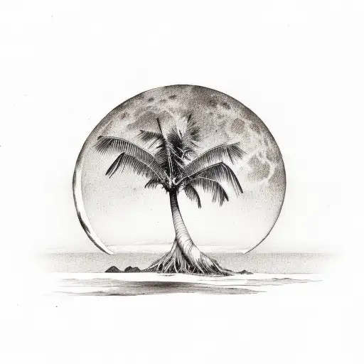 palmetto tree crescent moon beach tattoo design idea