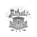 skyline tattoo with a building from Lisbon, Barcelona, Rome, New York, Brazil, Chile, London, Paris, Athens  tattoo design idea