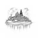 skyline tattoo with a building from Lisbon, Barcelona, Rome, New York, Brazil, Chile, London, Paris, Athens  tattoo design idea