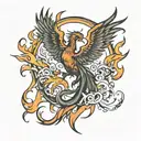 phoenix rising from fire flames tattoo design idea