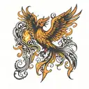 phoenix rising from fire flames tattoo design idea