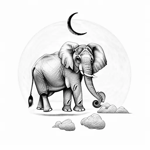 Elephant with the moon in the background tattoo design idea