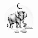 Elephant with the moon in the background tattoo design idea