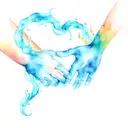 water and fire hold hands reaching out to each other tattoo design idea
