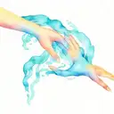water and fire hold hands reaching out to each other tattoo design idea