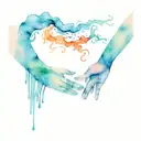 water and fire hold hands reaching out to each other tattoo design idea